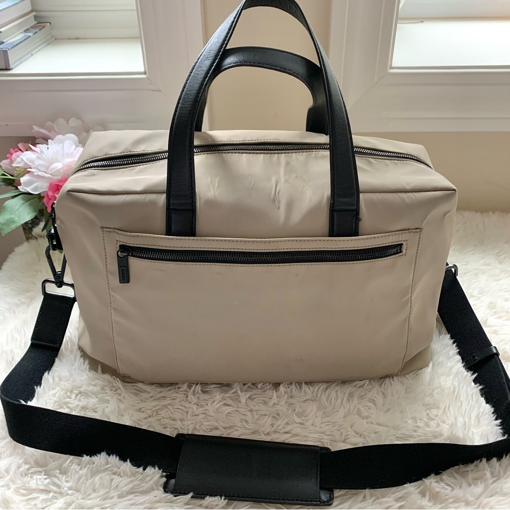 Away The Everywhere Bag Nylon Leather Travel Duffel Carry On Salt White & Black